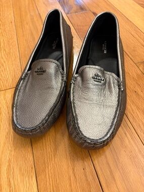Coach Silver Metallic Leather Driving Loafers